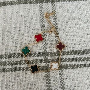 Gold Multi-Color Clover Charm Bracelet - Women’s Fashion Jewelry